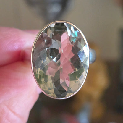 Green Amethyst Faceted Ring Size 10