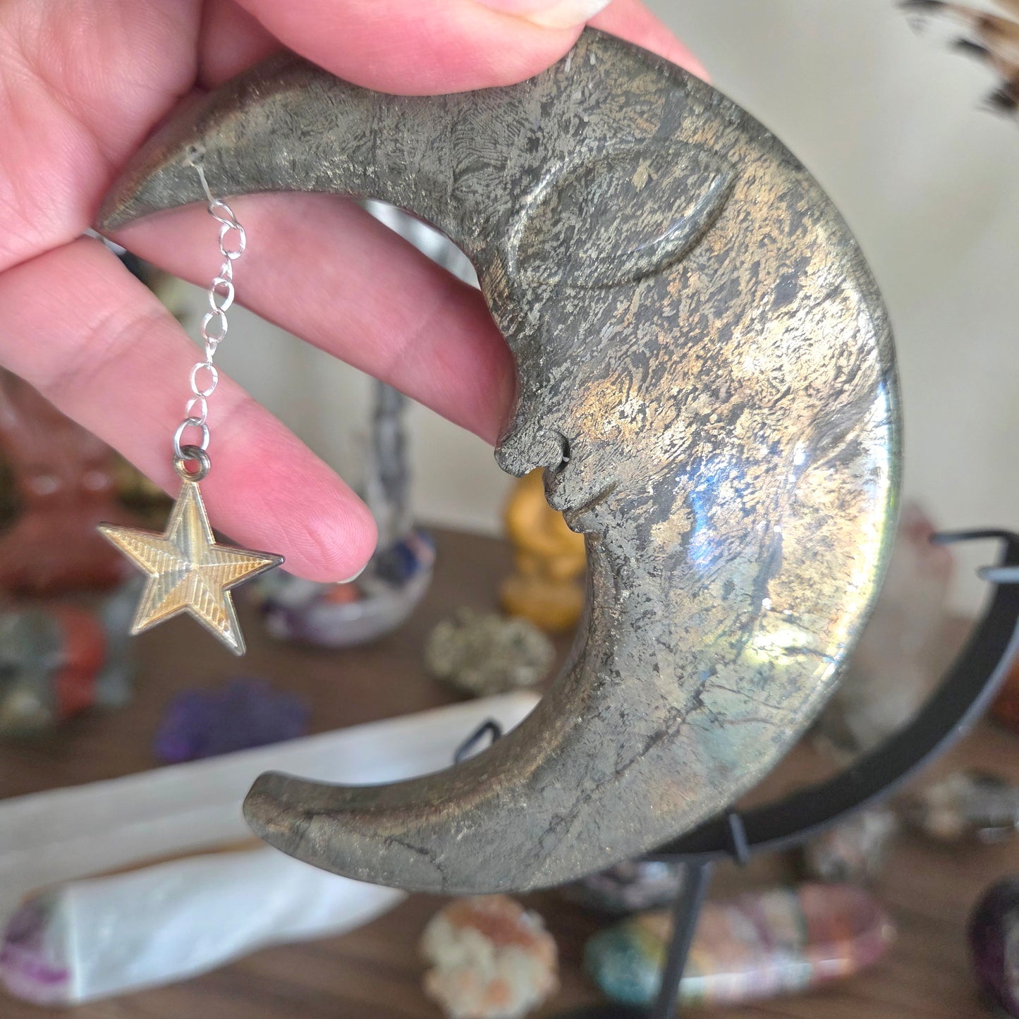 Pyrite Moon on Stand