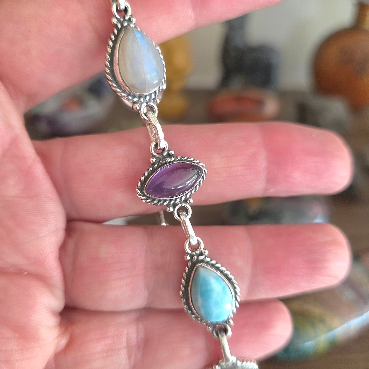 Amethyst, Larimar & Moonstone Fob Bracelet