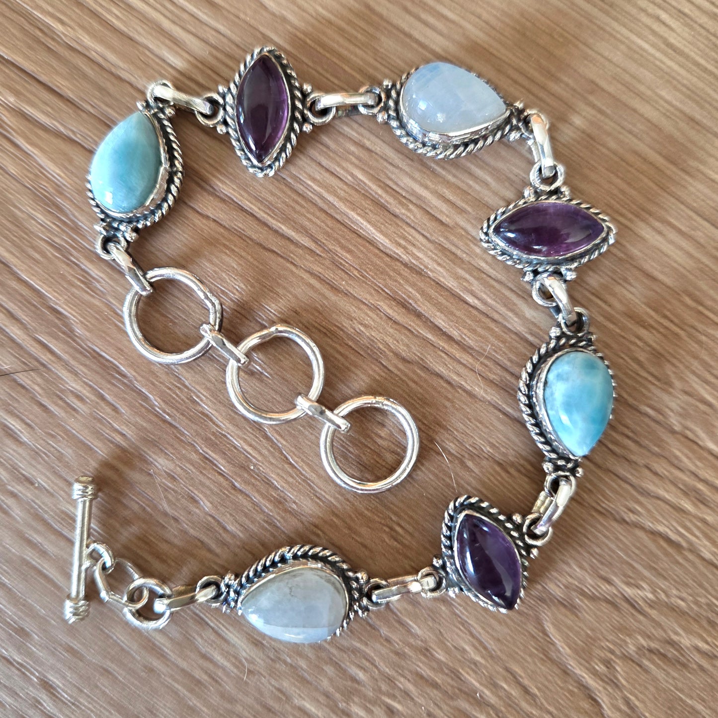 Amethyst, Larimar & Moonstone Fob Bracelet